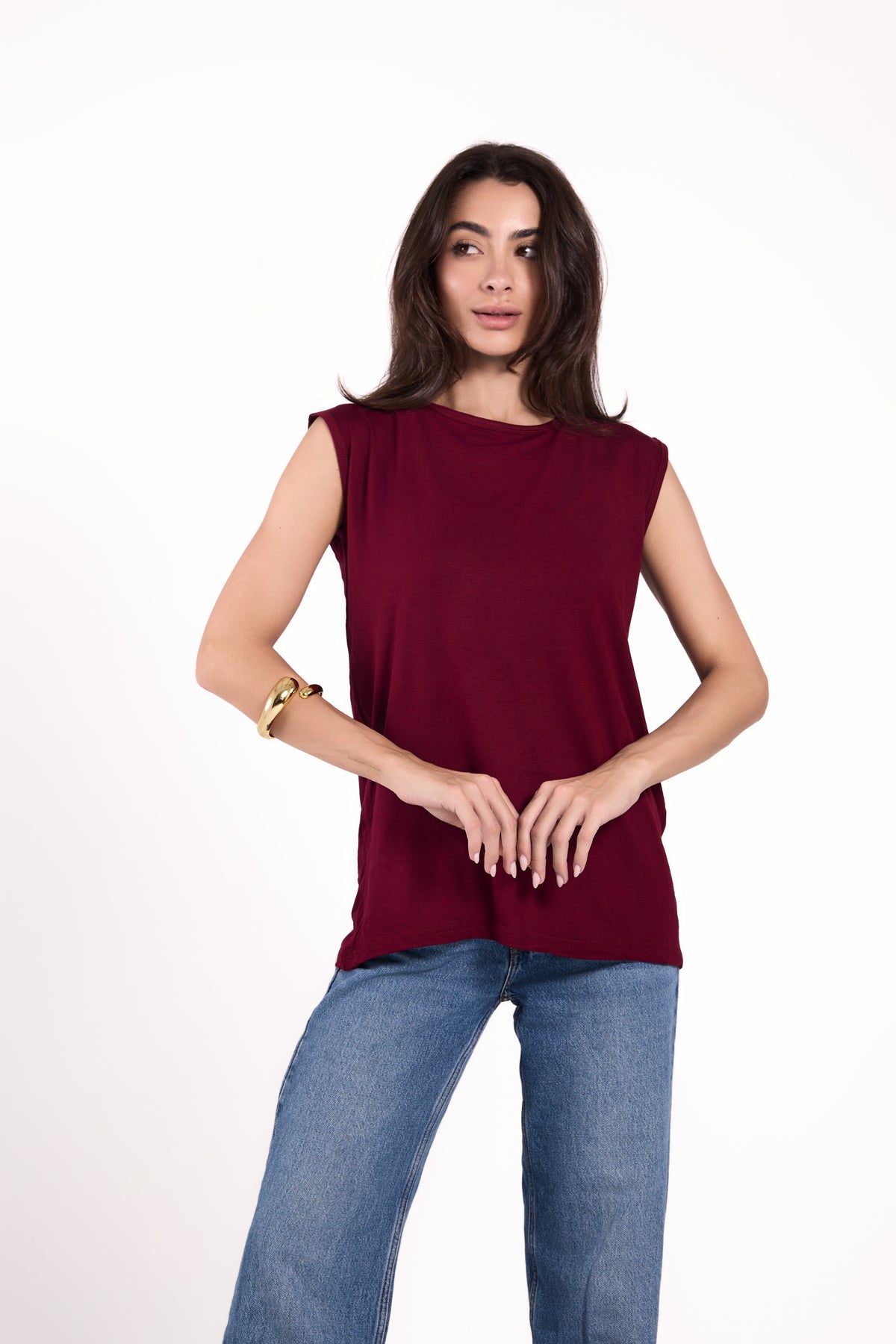 Sleeveless Crew Neck Top Material: Viscose Blend