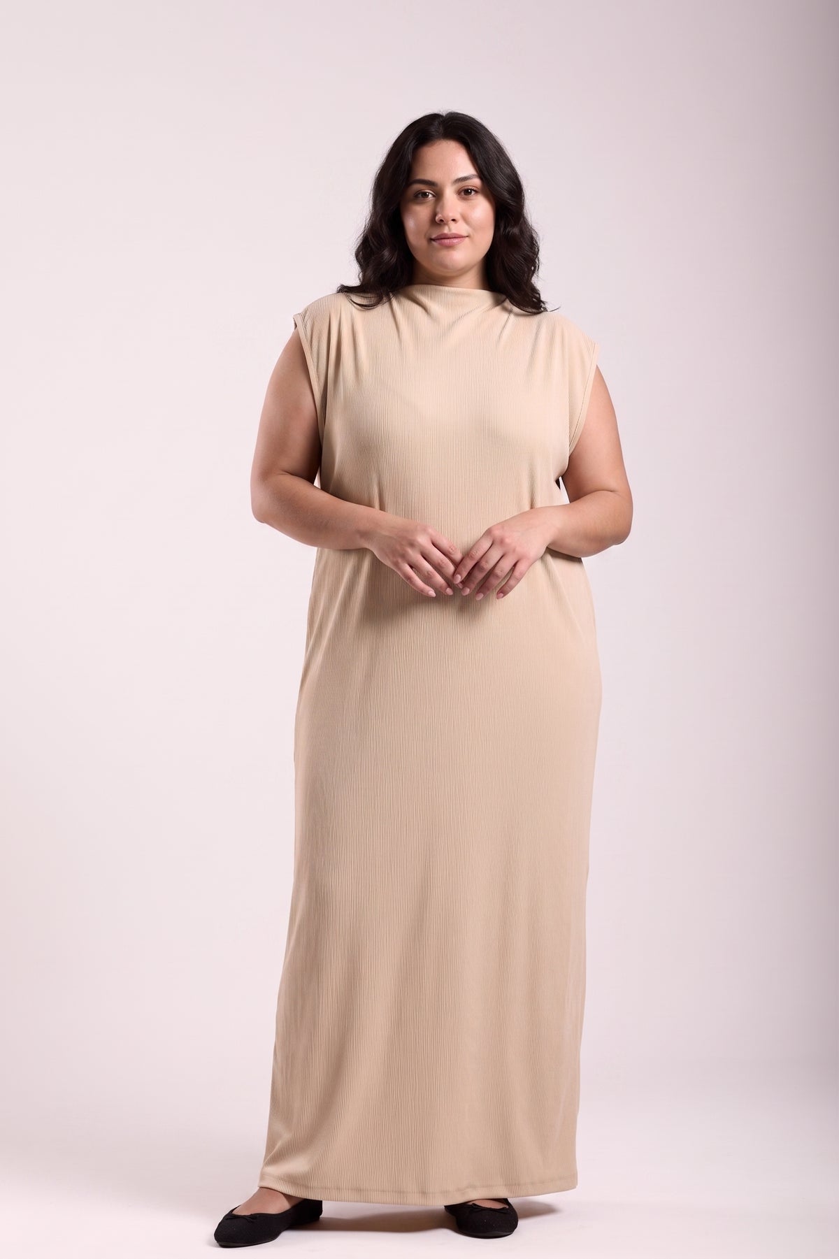 Basic Long Dress - Sleeveless Material: Derby